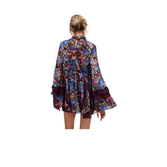 NWT Free People Dress Women's Size XS Burgundy Floral Print Long Sleeve - Picture 2 of 11